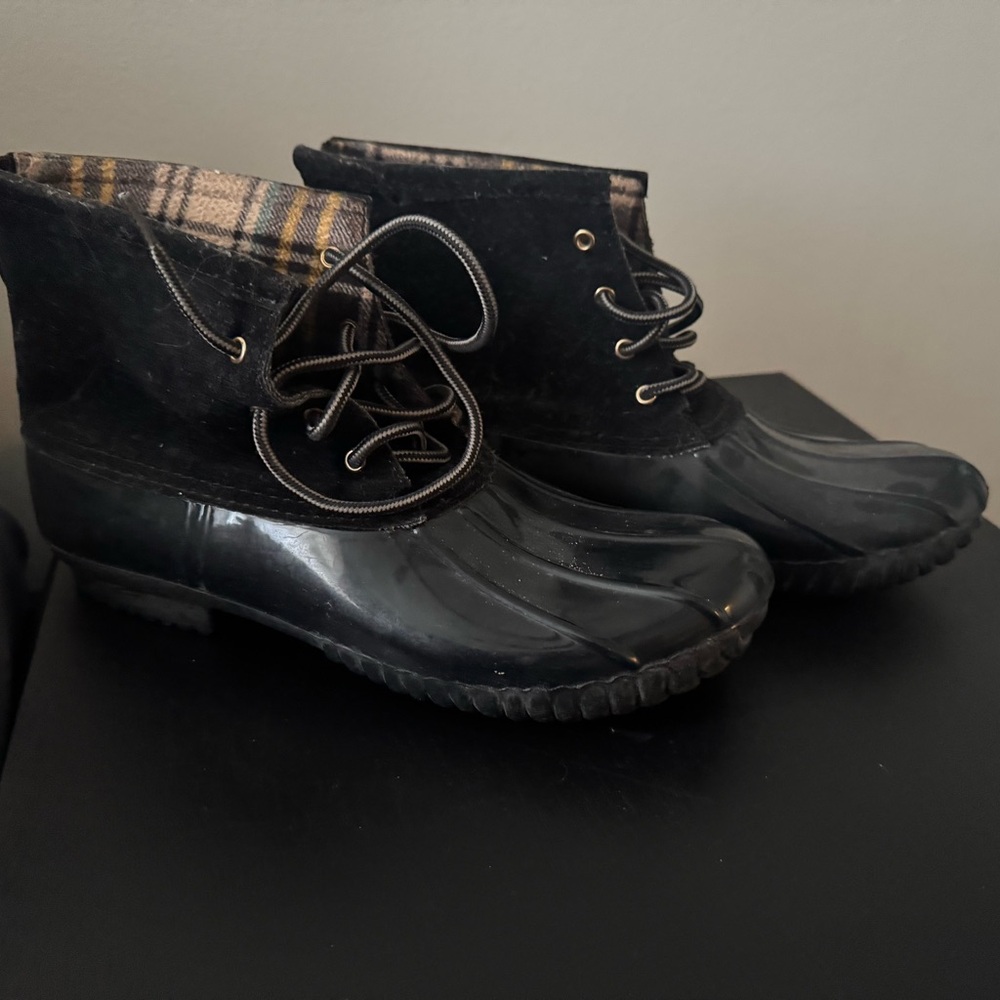 Black Duck Boots with Plaid Lining
